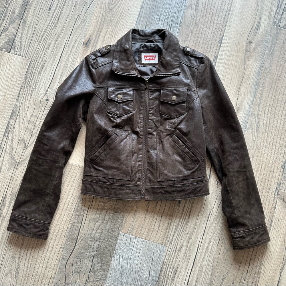 Levi’s Genuine Leather Zip Up Jacket Medium - Picture 10 of 15